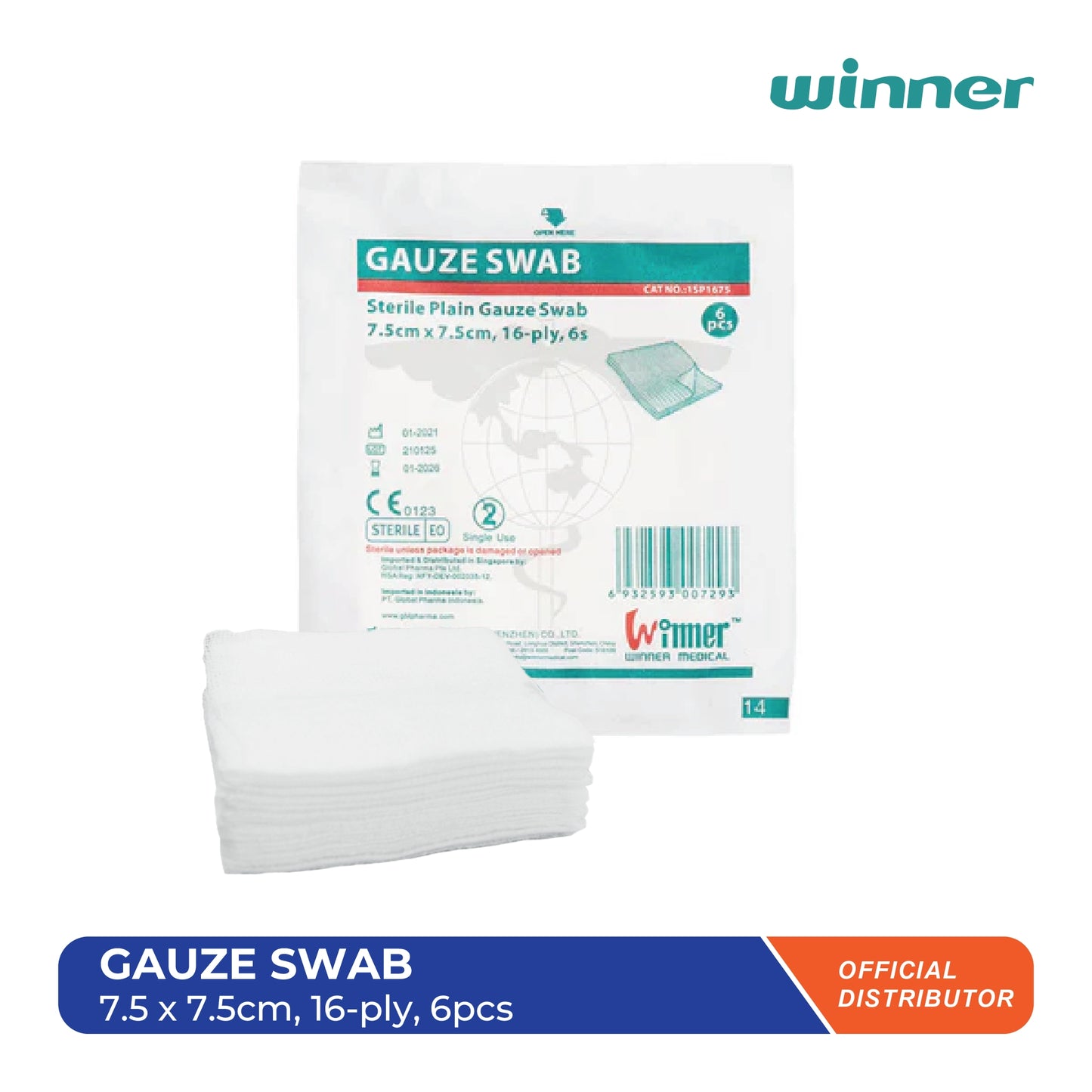 Gauze Swab 7.5 x 7.5cm (16ply - 6pcs)